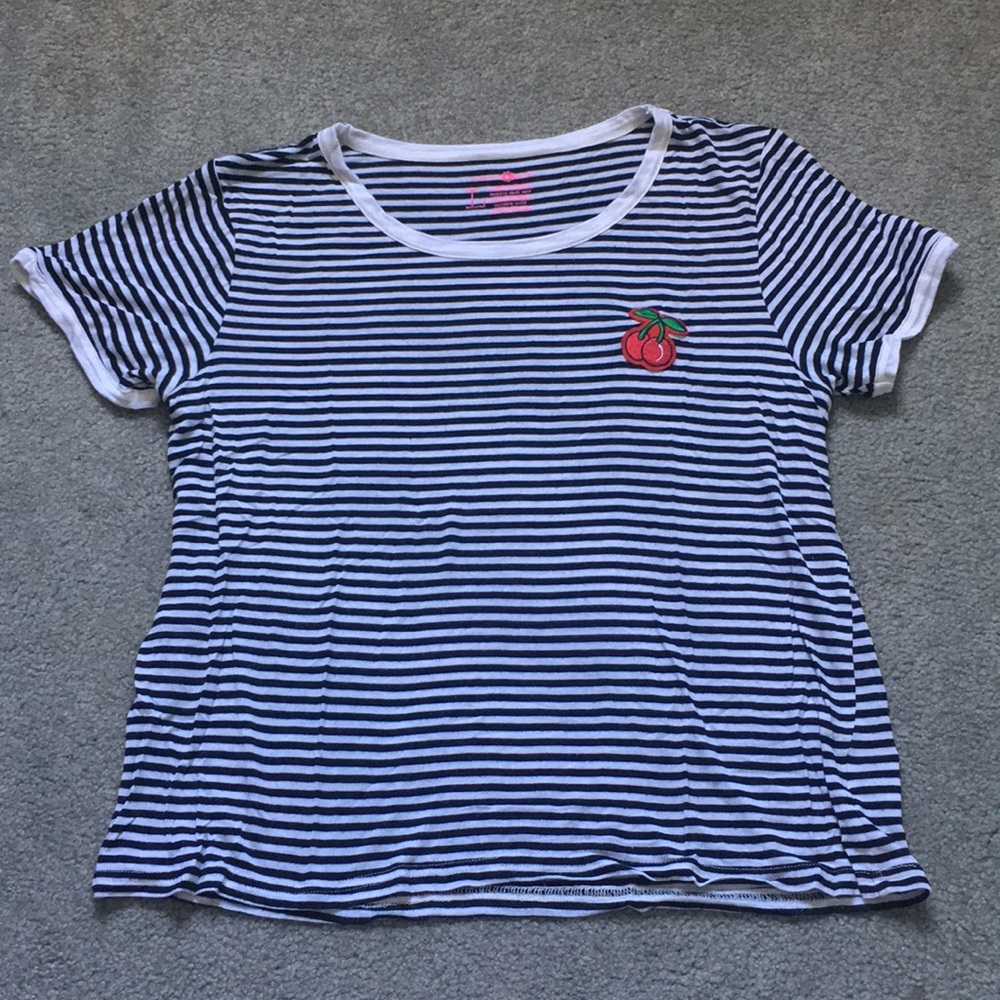Striped Tee With Cherry Patch